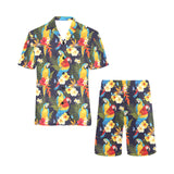 Colorful parrot flower pattern Men's V-Neck Short Pajama Set