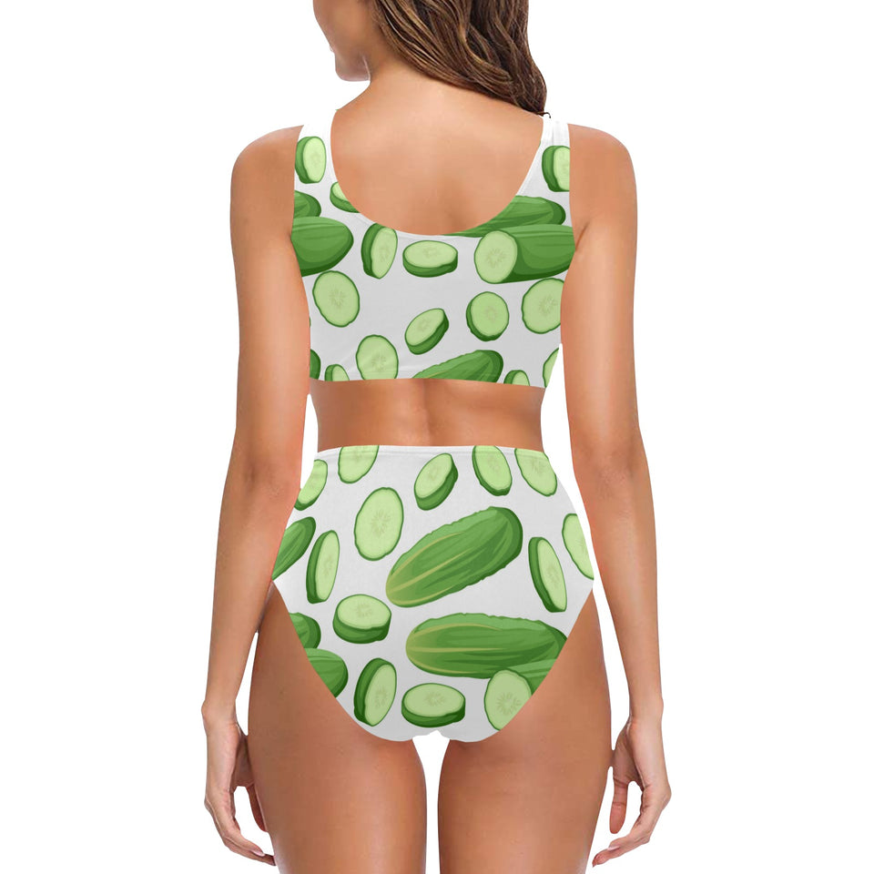 cucumber whole slices pattern Chest Bowknot High Waisted Bikini Swimsuit