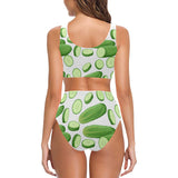 cucumber whole slices pattern Chest Bowknot High Waisted Bikini Swimsuit
