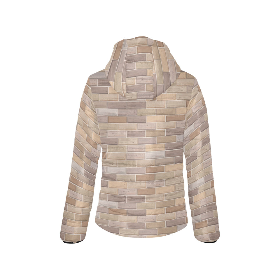 Brick Printed Pattern Print Design 01 Women's Padded Hooded Jacket