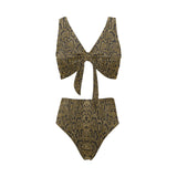 Snake skin pattern Chest Bowknot High Waisted Bikini Swimsuit