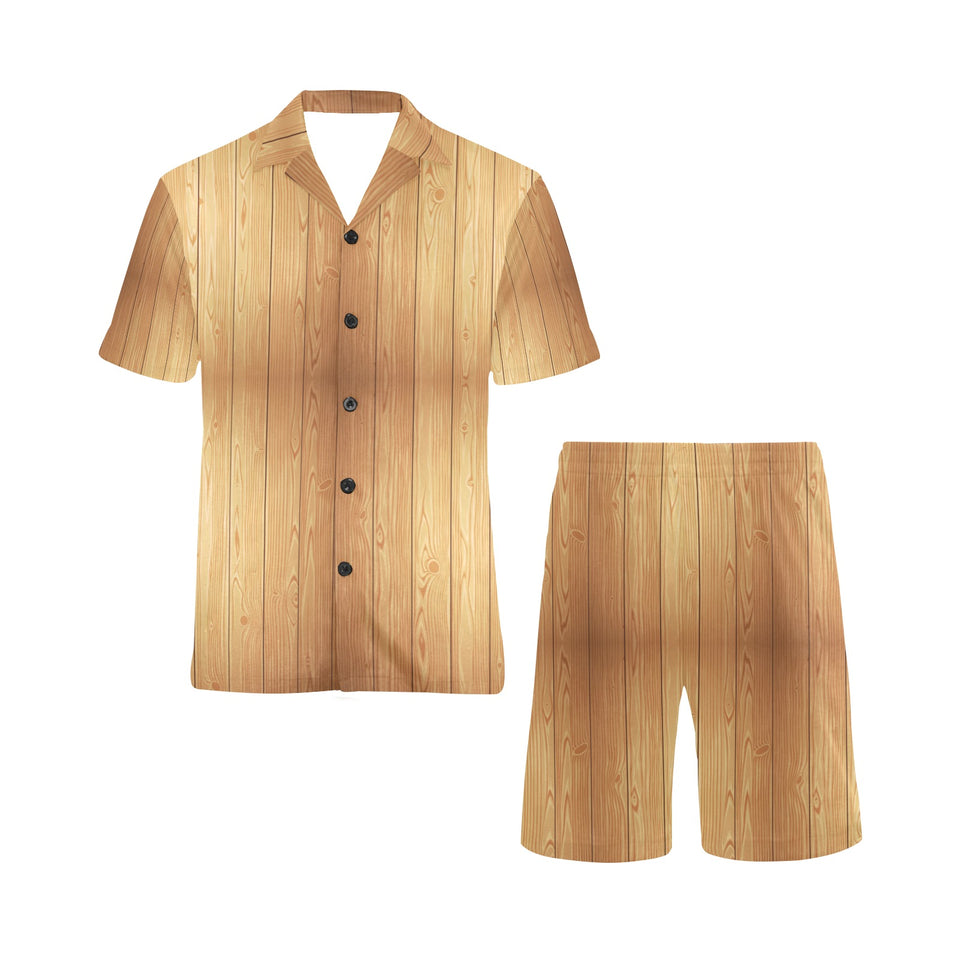 Wood Printed Pattern Print Design 05 Men's V-Neck Short Pajama Set