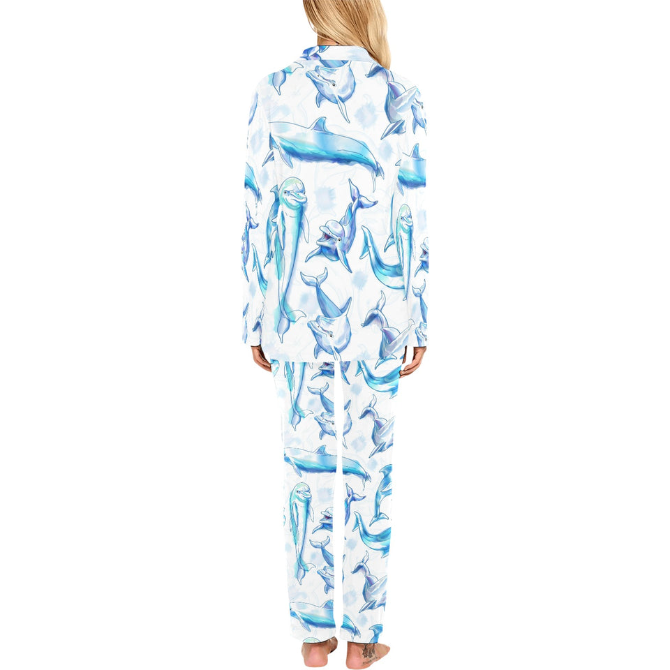 Watercolor dolphin pattern Women's Long Pajama Set