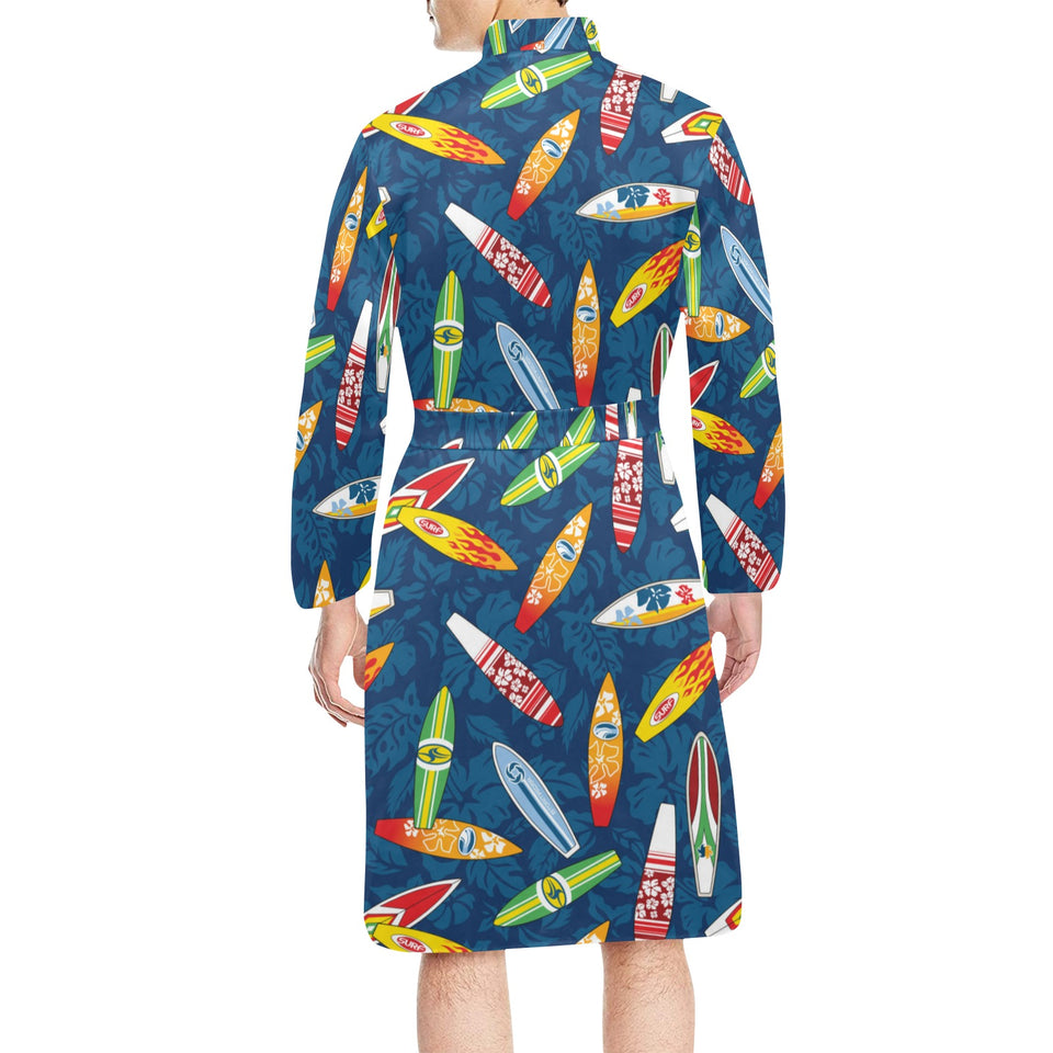Surfboard Pattern Print Design 01 Men's Long Sleeve Belted Night Robe