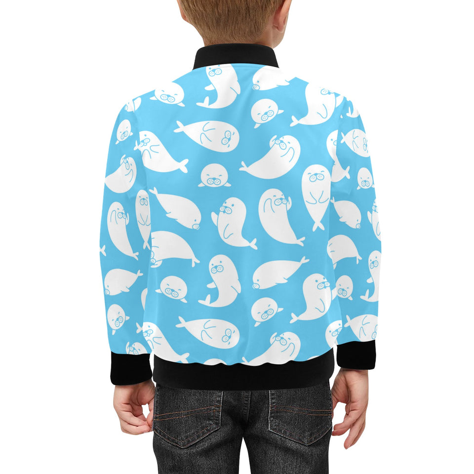 Cute white sea lion seals pattern Kids' Boys' Girls' Bomber Jacket