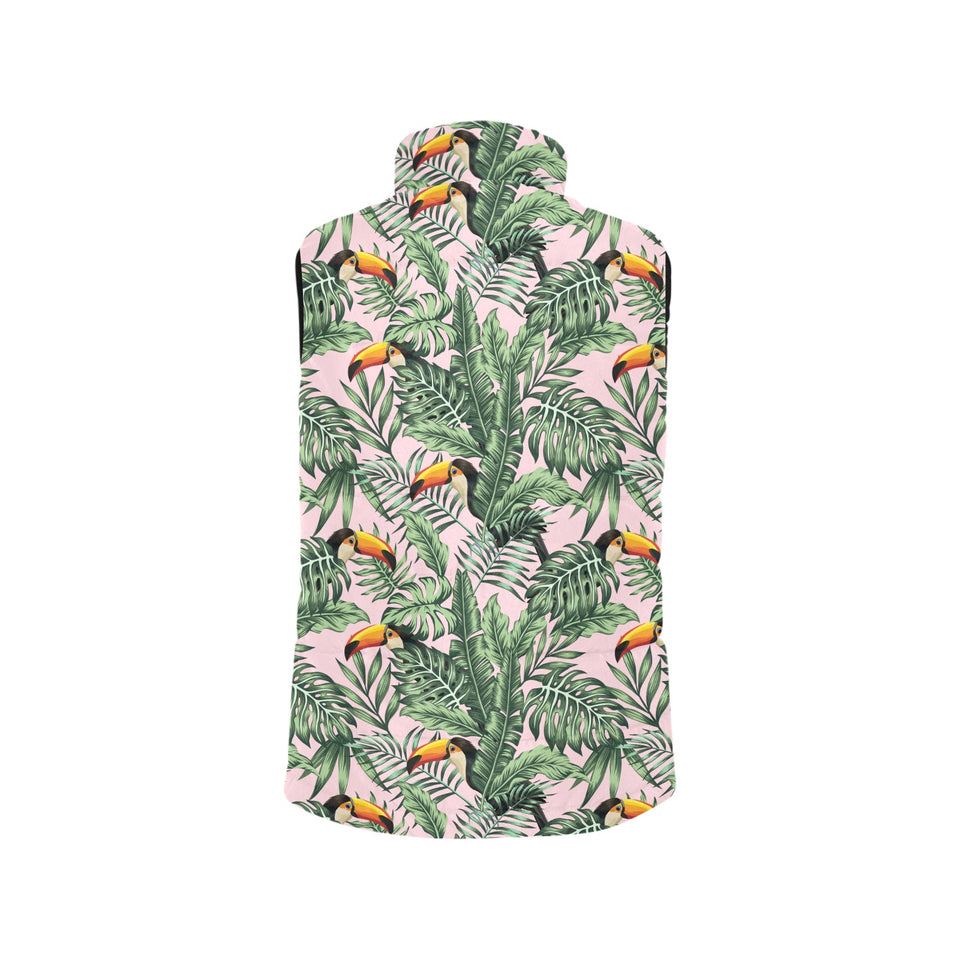 Toucan tropical green jungle palm pattern Women's Padded Vest