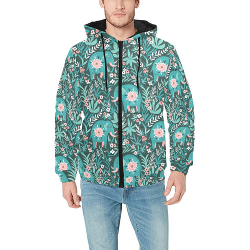 Elephants jungle pattern Men's Padded Hooded Jacket