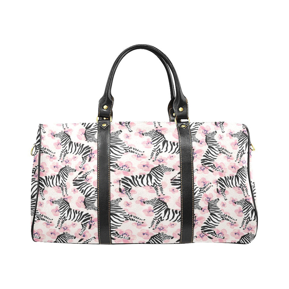 Zebra pink flower background Travel Bag