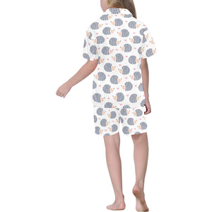 Hedgehog Pattern Print Design 04 Kids' Boys' Girls' V-Neck Short Pajama Set