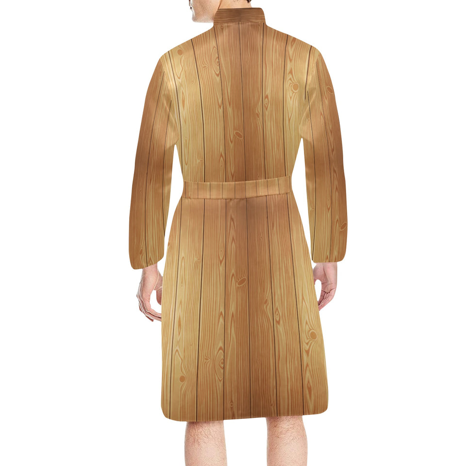 Wood Printed Pattern Print Design 05 Men's Long Sleeve Belted Night Robe