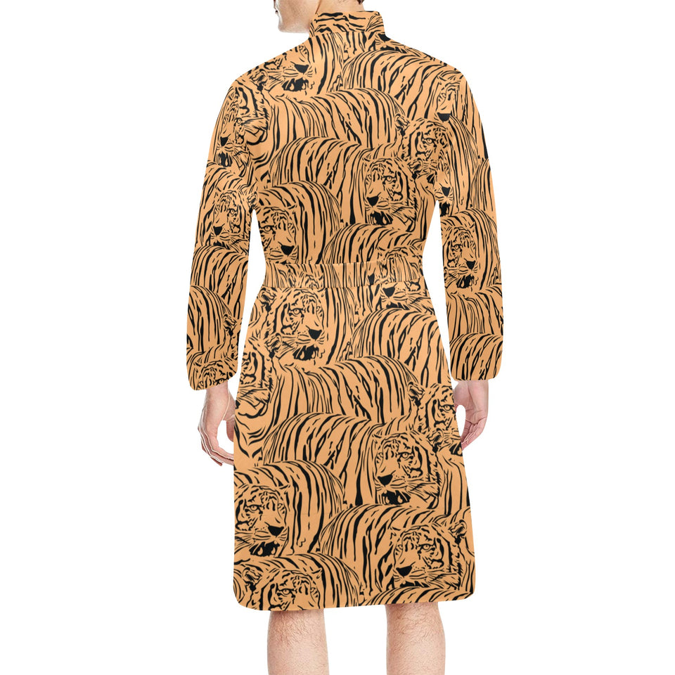 Bengal tigers pattern Men's Long Sleeve Belted Night Robe