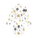 hand drawn gold black star pattern Women's Long Sleeve Belted Night Robe