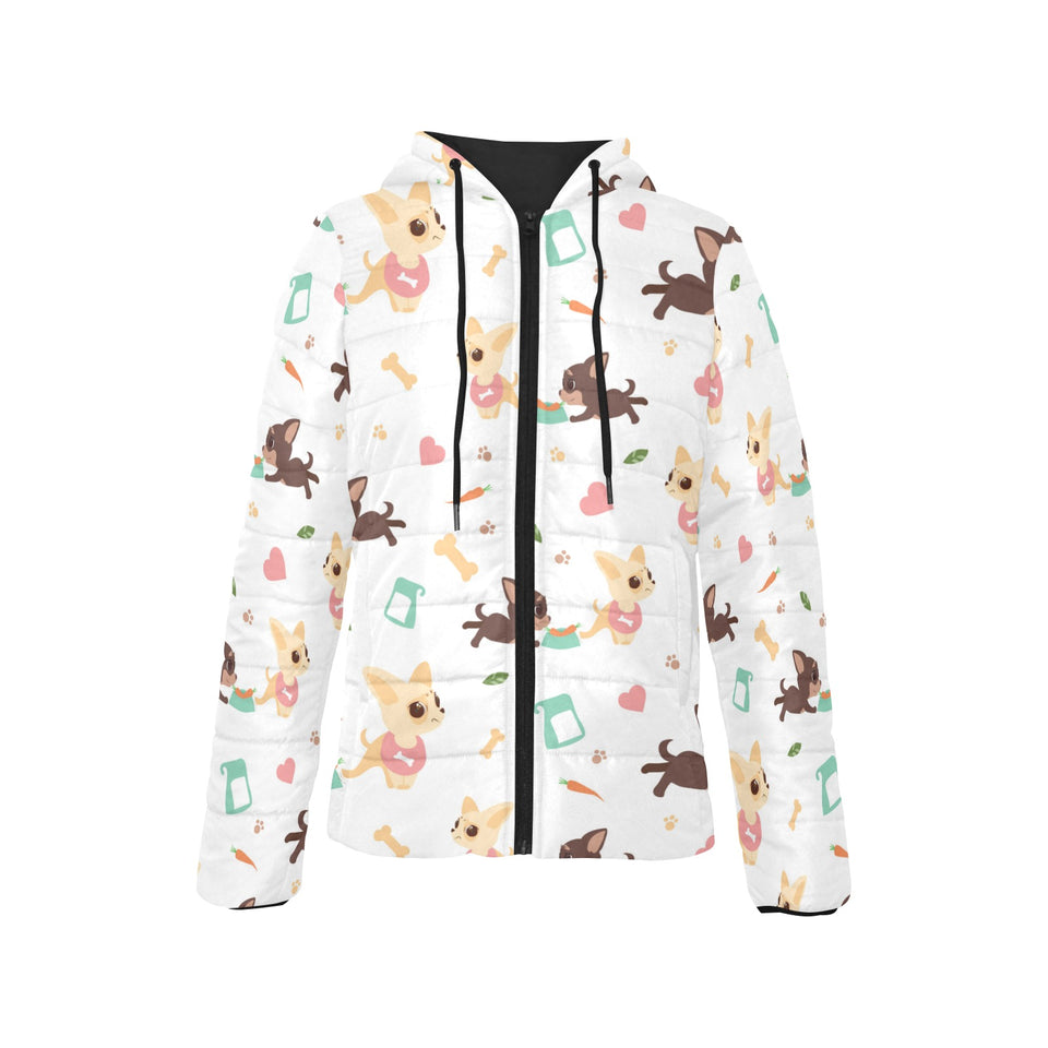 Cute Chihuahua puppie pattern Women's Padded Hooded Jacket