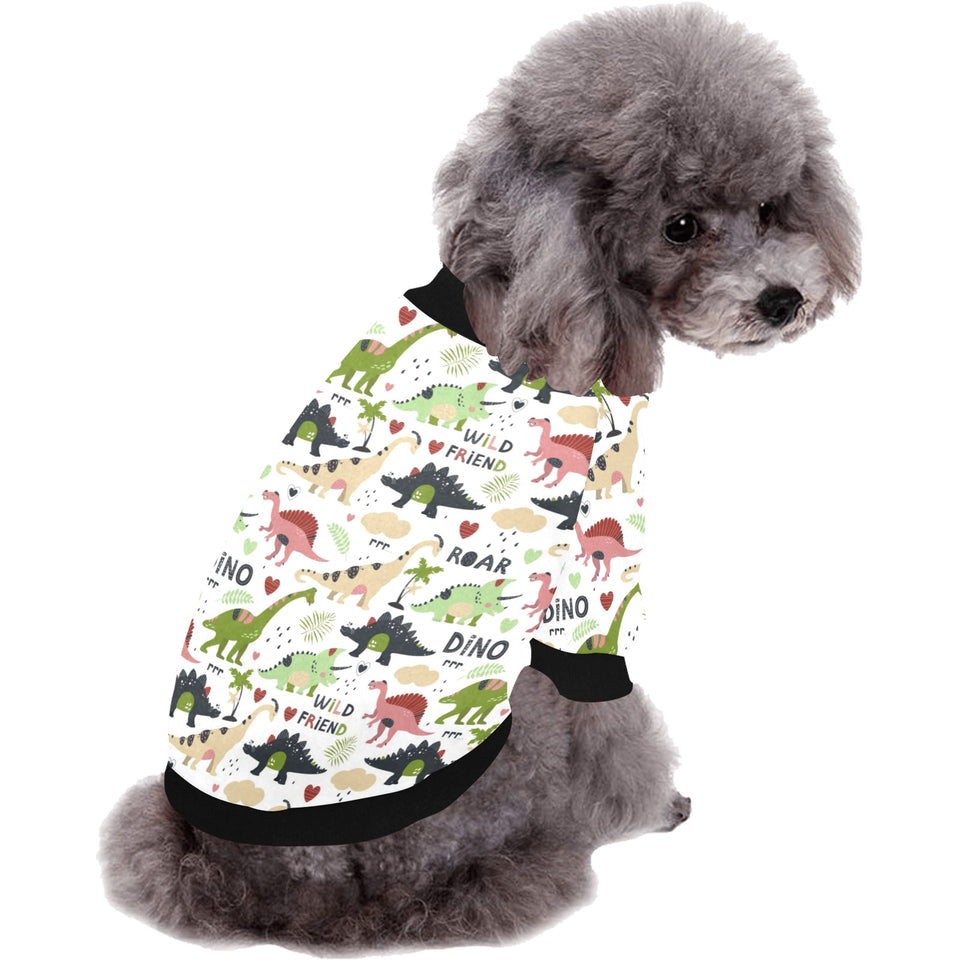 Cute dinosaurs pattern All Over Print Pet Dog Round Neck Fuzzy Shirt