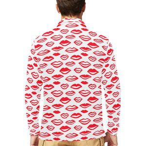 Lips Pattern Print Design 05 Men's Long Sleeve Polo Shirt