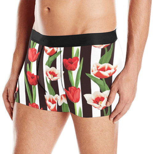 red and white tulips pattern Men's All Over Print Boxer Briefs Men's Underwear