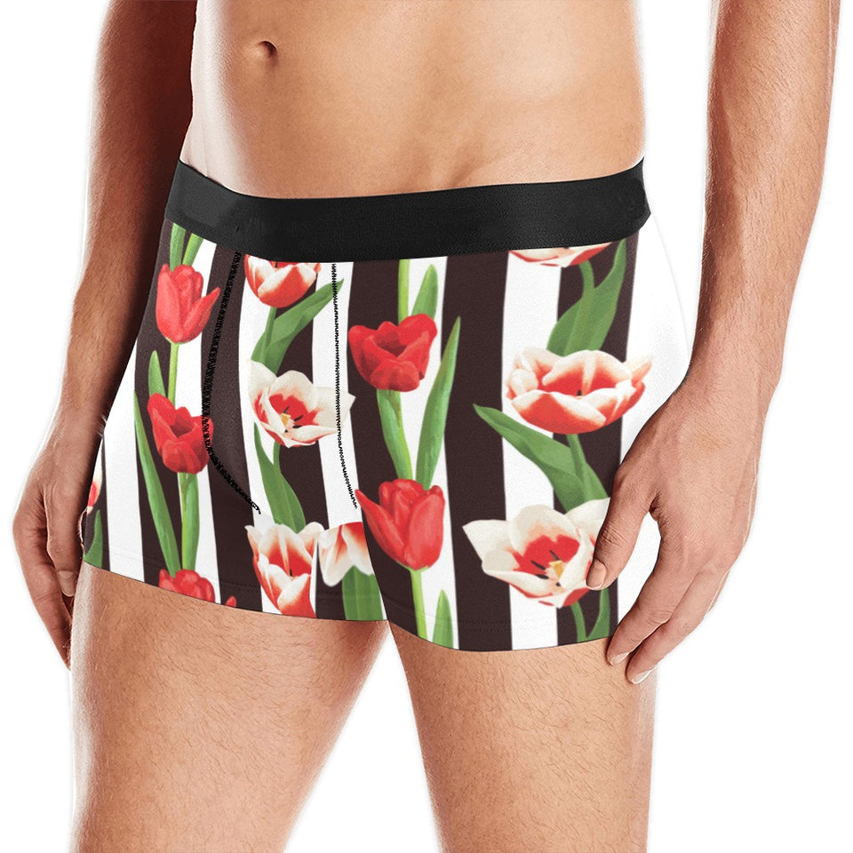 red and white tulips pattern Men's All Over Print Boxer Briefs Men's Underwear