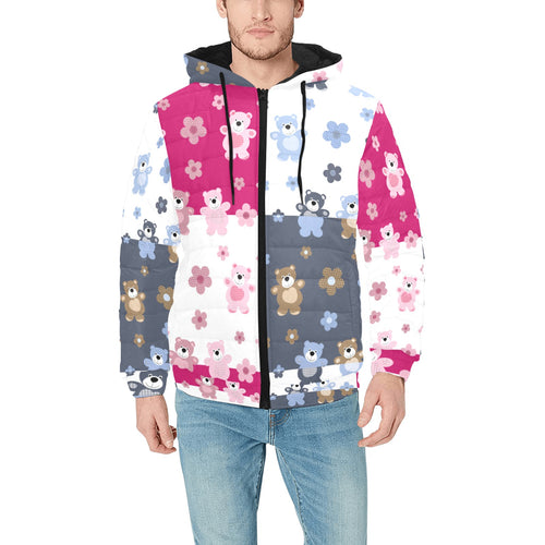 Teddy Bear Pattern Print Design 03 Men's Padded Hooded Jacket