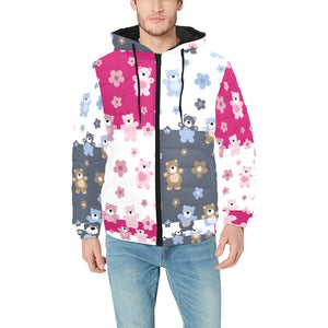 Teddy Bear Pattern Print Design 03 Men's Padded Hooded Jacket