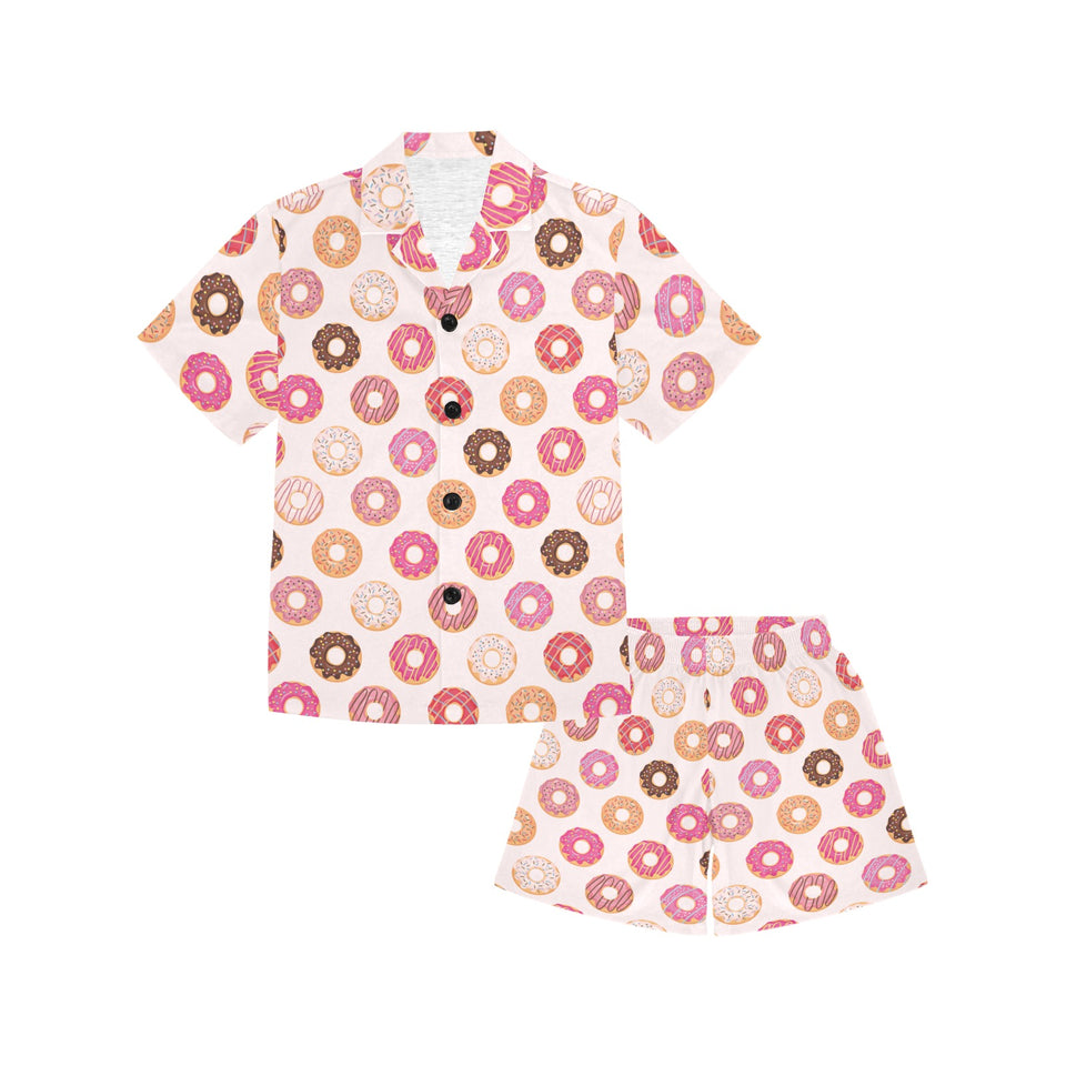 Colorful donut pattern Kids' Boys' Girls' V-Neck Short Pajama Set
