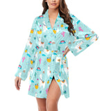 Llama alpaca cactus leaves pattern Women's Long Sleeve Belted Night Robe