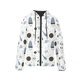 Hand drawn space elements space rocket star planet Women's Padded Hooded Jacket