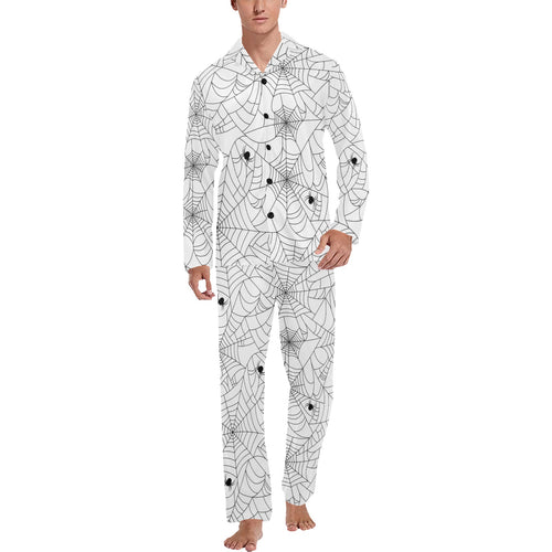 Spider web cobweb pattern white background Men's Long Pajama Set