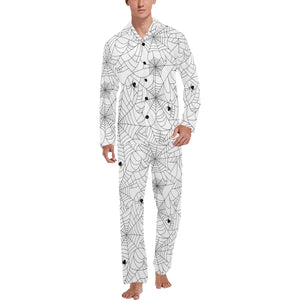 Spider web cobweb pattern white background Men's Long Pajama Set