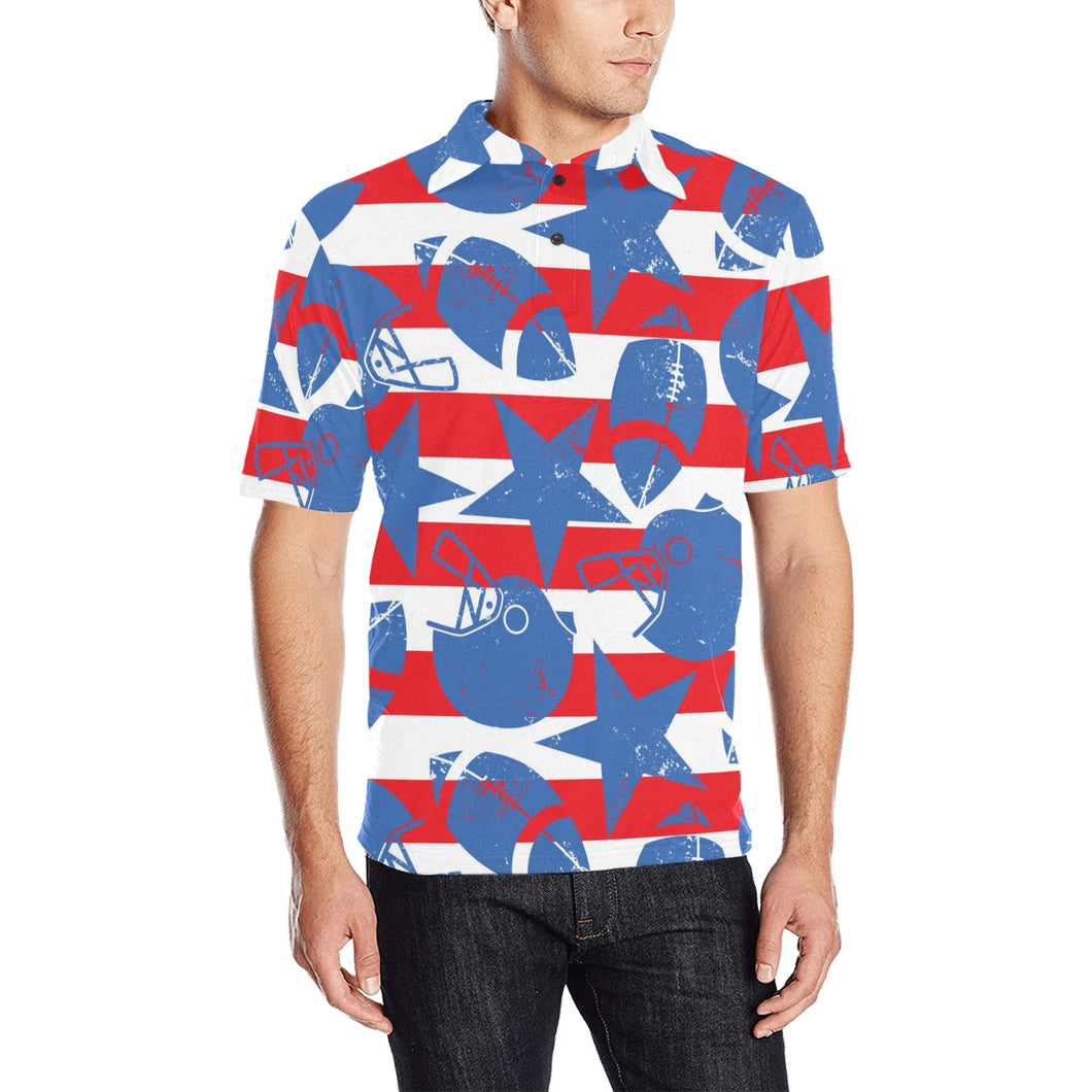 American football ball star stripes pattern Men's All Over Print Polo Shirt