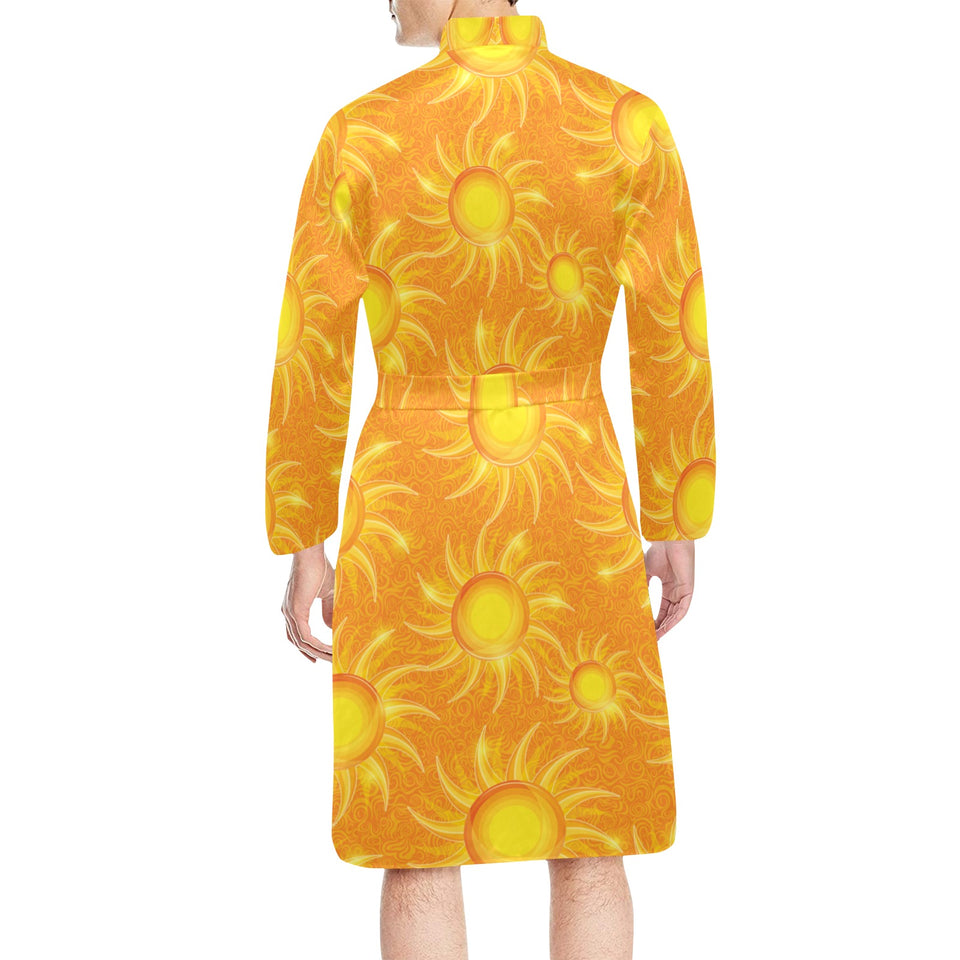 Sun green background Men's Long Sleeve Belted Night Robe
