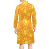 Sun green background Men's Long Sleeve Belted Night Robe
