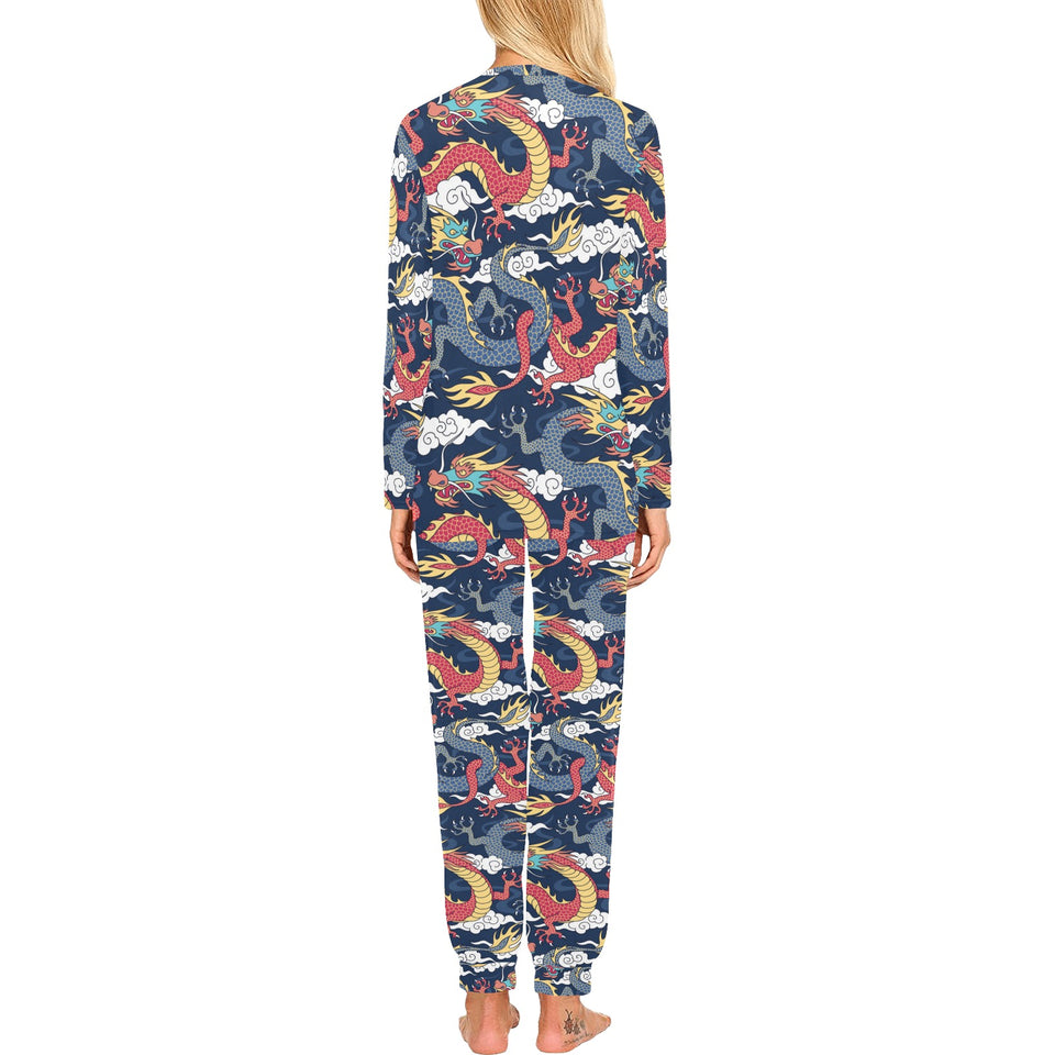 Blue red dragon cloud pattern Women's All Over Print Pajama Set