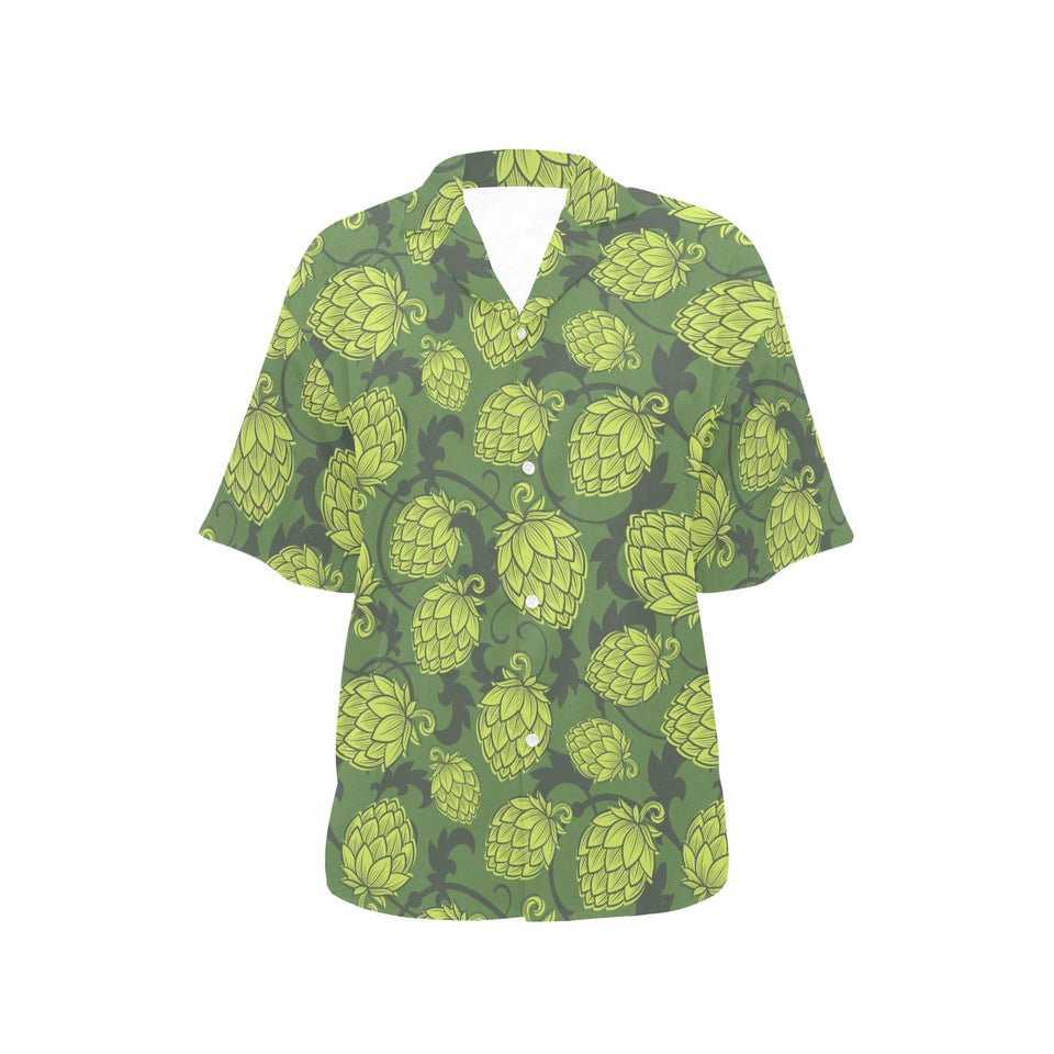 Hop pattern Hop cone background Women's All Over Print Hawaiian Shirt