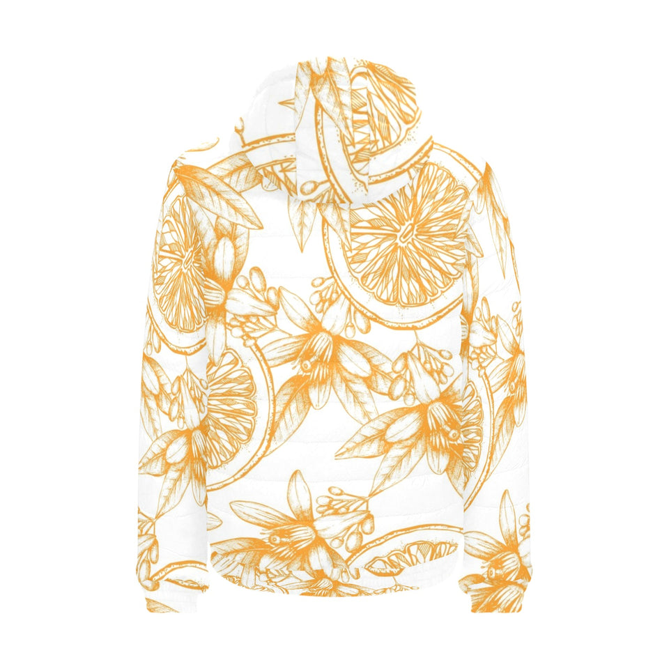 hand drawn orange fruit pattern Men's Padded Hooded Jacket