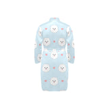 White cute pomeranian pattern Men's Long Sleeve Belted Night Robe
