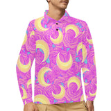 Moon pink rose background Men's Long Sleeve Polo Shirt