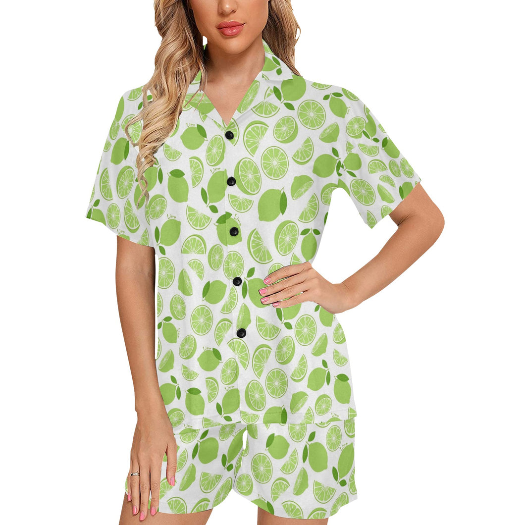Lime design pattern Women's V-Neck Short Pajama Set