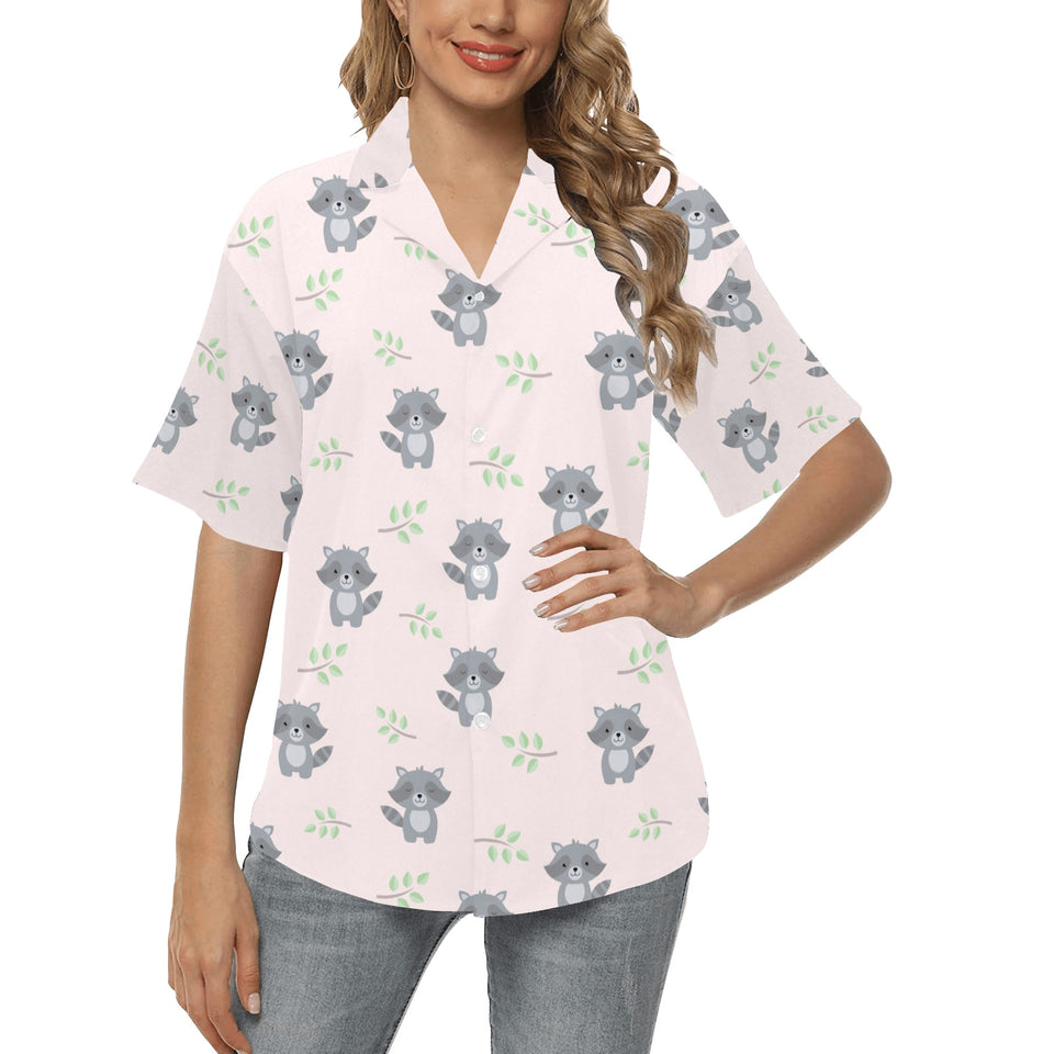 cute raccoons leaves pattern Women's All Over Print Hawaiian Shirt