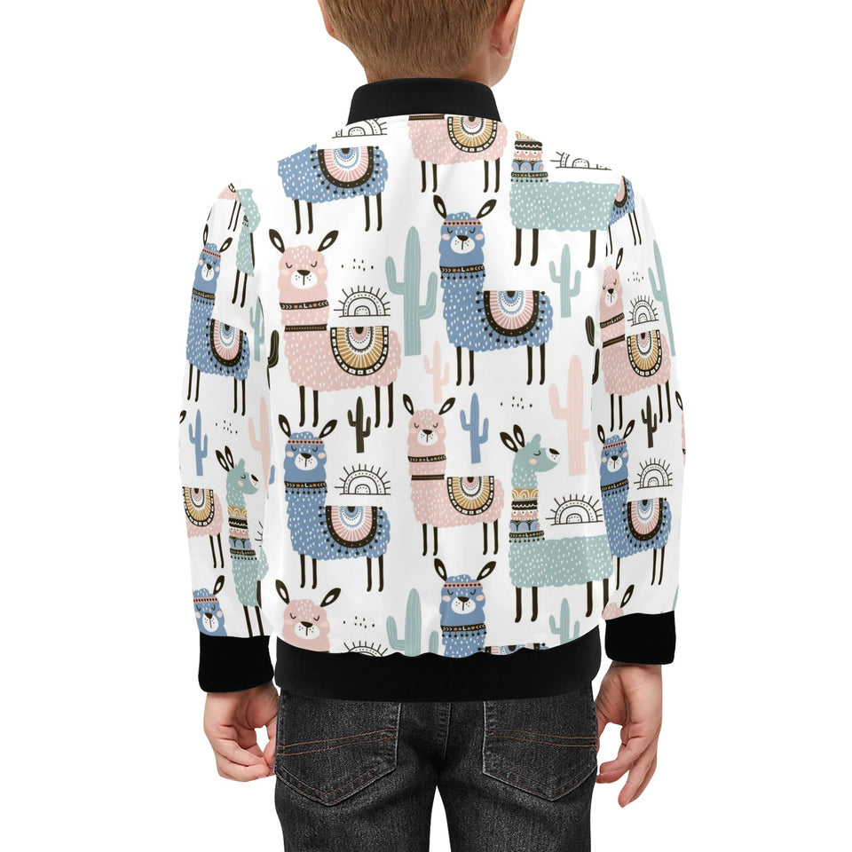 lama Alpaca cactus hand drawn pattern Kids' Boys' Girls' Bomber Jacket