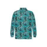 Anchor nautical green background Men's Long Sleeve Polo Shirt