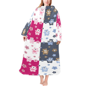 Teddy Bear Pattern Print Design 03 Blanket Robe with Sleeves