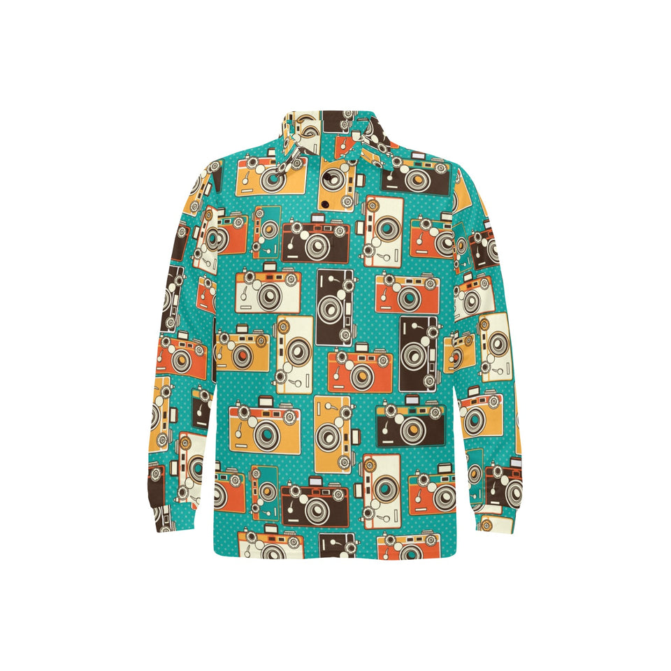 Camera Pattern Print Design 03 Men's Long Sleeve Polo Shirt
