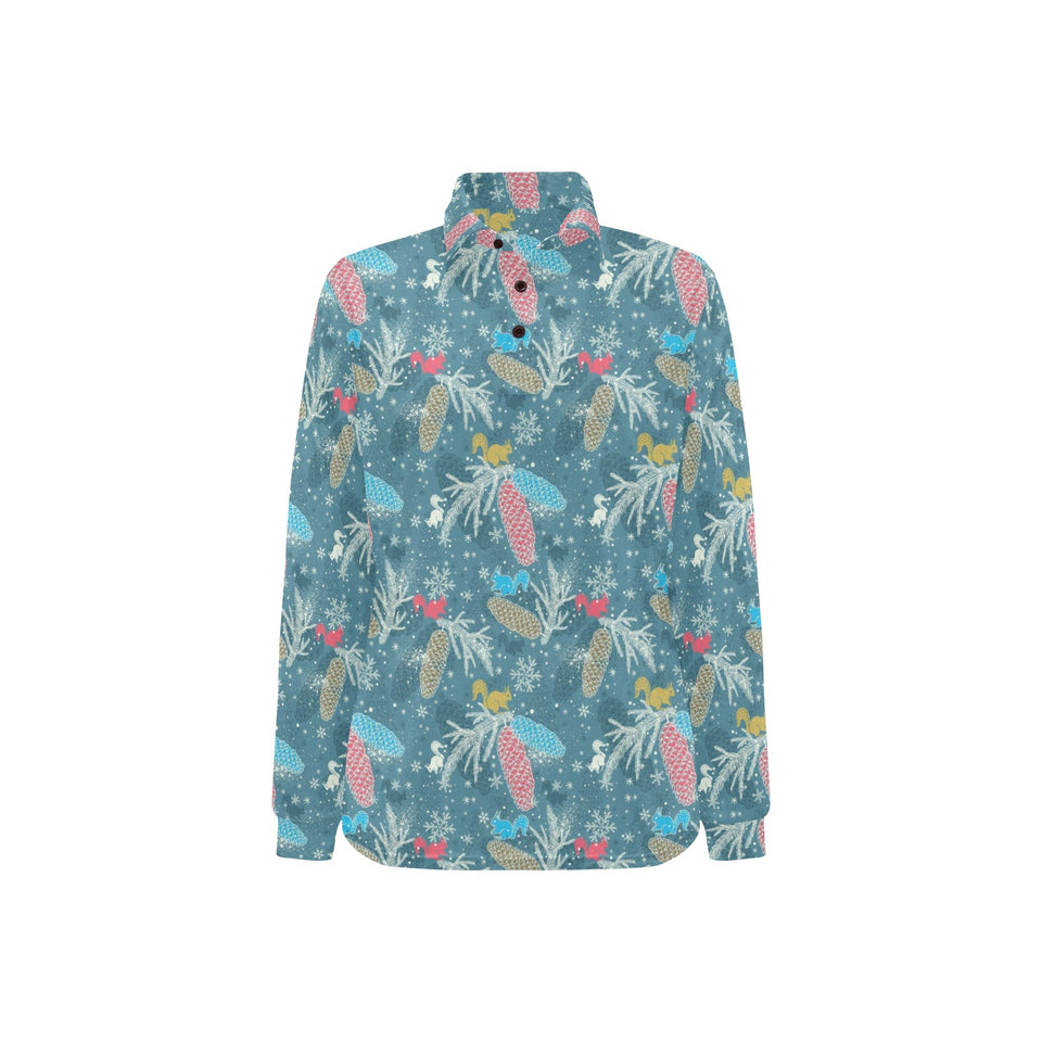Squirrel Pattern Print Design 01 Women's Long Sleeve Polo Shirt