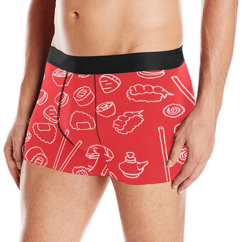 sushi pattern red background Men's All Over Print Boxer Briefs Men's Underwear