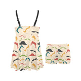 Mustache Beard Pattern Print Design 03 Chest Sexy Pleated Two Piece Swim Dress