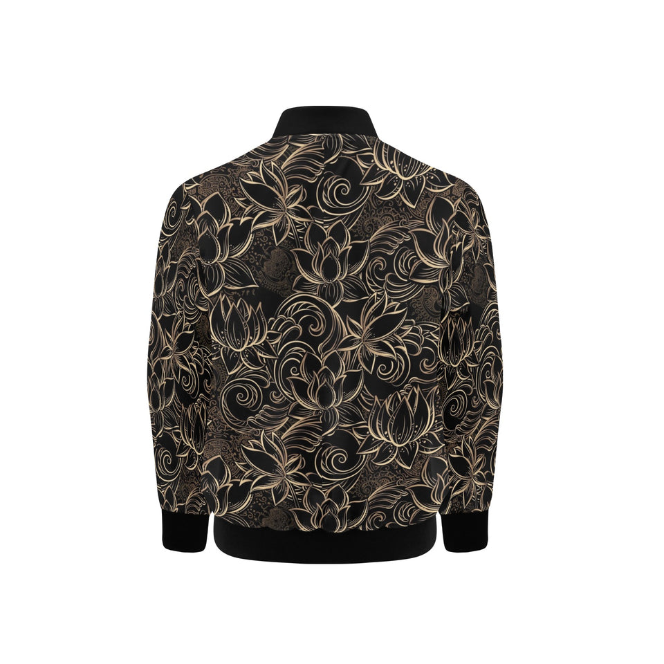 luxurious gold lotus waterlily black background Kids' Boys' Girls' Bomber Jacket