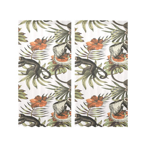 Monkey red hibiscus flower palm leaves floral patt Gauze Curtain