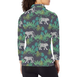 white bengal tigers tropical plant Women's Long Sleeve Polo Shirt
