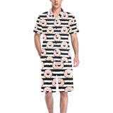 Donuts pink icing striped pattern Men's V-Neck Short Pajama Set