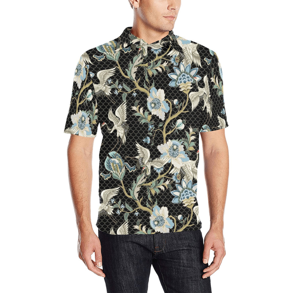 Japanese crane ornament elements Men's All Over Print Polo Shirt